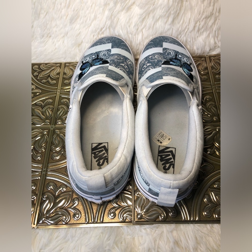 Vans Slip-On Patchwork Sneakers - White and Blue with Butterfly Missy 5 - Picture 7 of 16